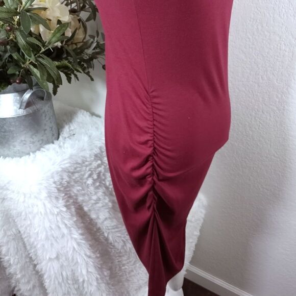 BURGUNDY RUCHED TANK DRESS SZ.S EUC - Picture 5 of 7